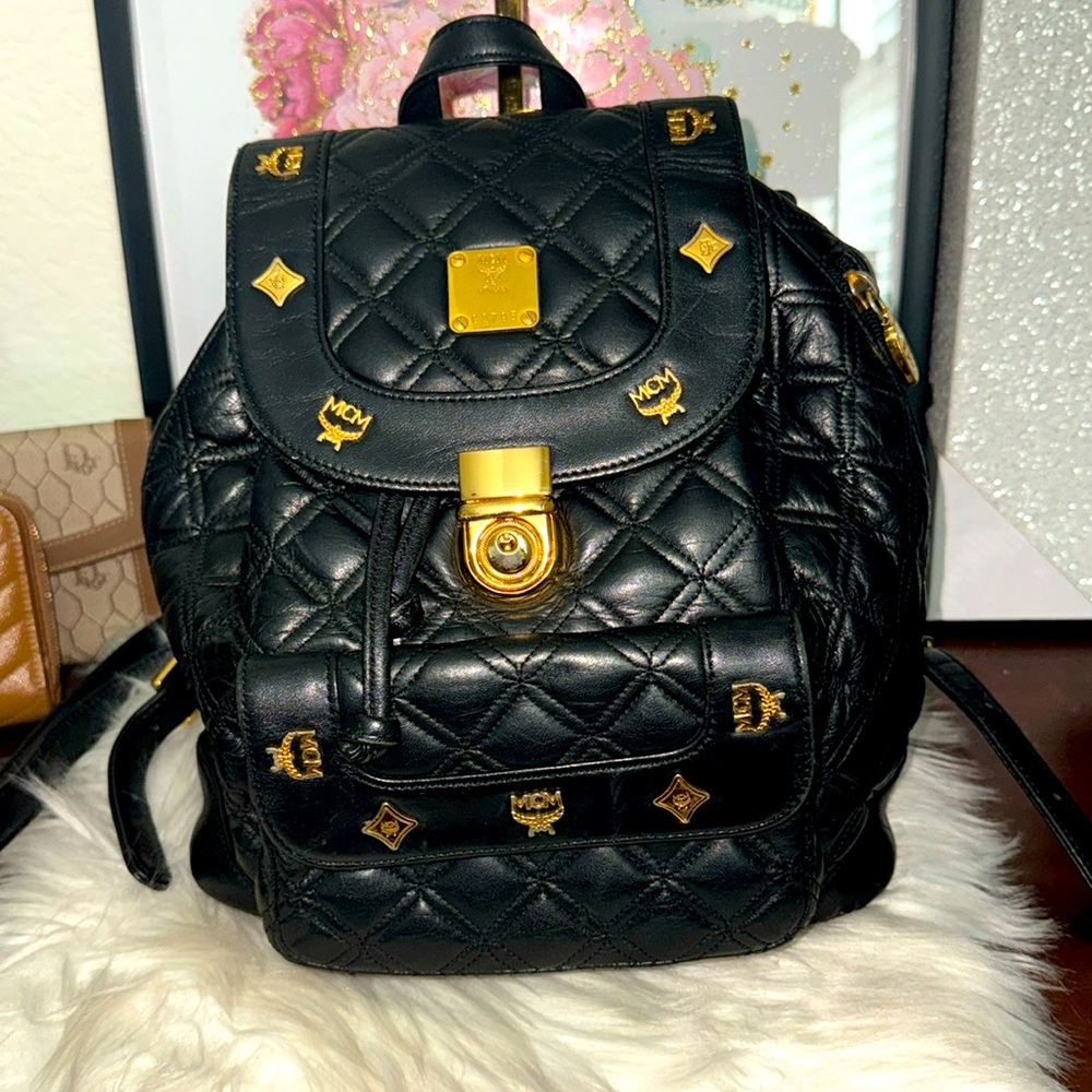 Authentic MCM Quilt Black Leather Backpack